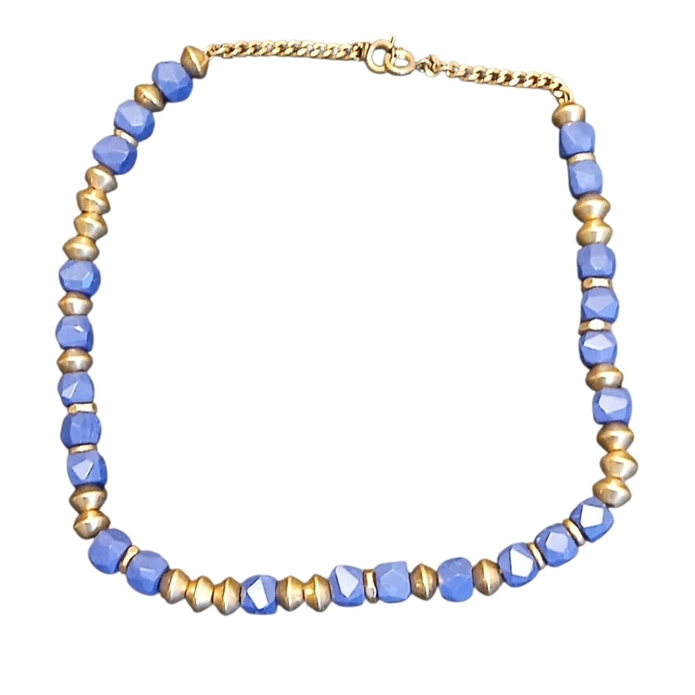Necklace - Purple and Gold Beaded Necklace On Gold Colored Chain.